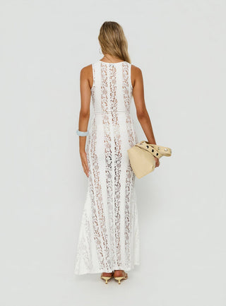 Laurenza Sheer Lace Maxi Dress Off White