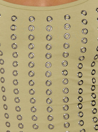 Winter Solstice Scoop Neck Eyelet Detail Top Lemongrass