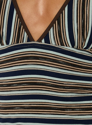Alyza V Neck Mini Dress Blue Stripe