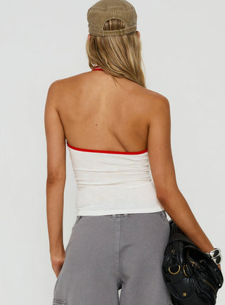 Sugar Talking Contrast Halter Top White / Red