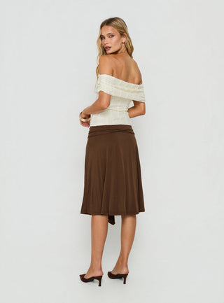 Joaney Tie Side Jersey Midi Skirt Chocolate