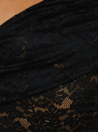 Riinah Draped Lace Off Shoulder Top Black