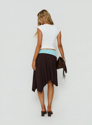 Suave Asymmetrical Contrast Midi Skirt Brown / Aqua