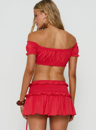 Corabel Off Shoulder Micro Crop Top Red