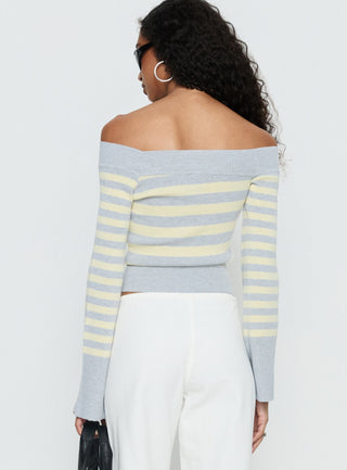 Perrey Long Sleeve Off Shoulder Top Knit Yellow  Grey Stripe