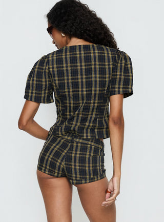 Afterglow Mini Short Navy  Lemon Plaid