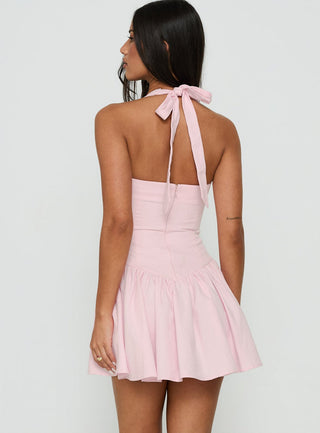 Esatora Halter Flare Mini Dress Pink