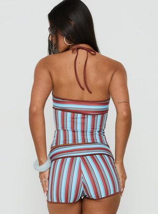 Makira Halter Top Brown / Blue Stripe