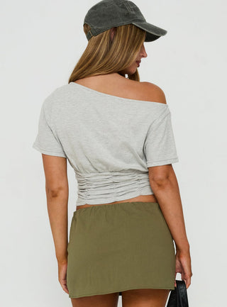 Delmira Off Shoulder Cinched Top Grey Marle