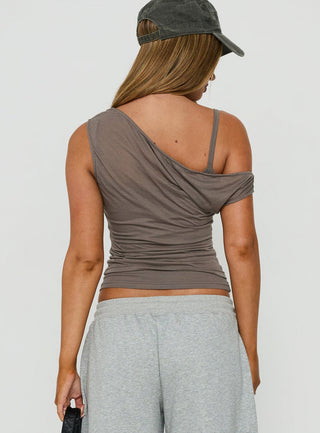 Klaretta Off Shoulder Draped Layered Top Grey