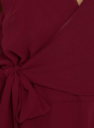 Dream Of Me Wrap Halter Mini Dress Burgundy