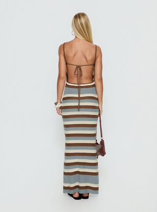 Leylana Scoop Knitted Maxi Dress Blue  Brown Stripe