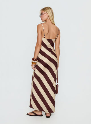 Rhodie Scoop Maxi Dress Brown  Cream Stripe