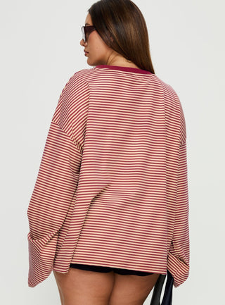 Settle Down Long Sleeve Top Lemon  Burgundy Stripe Curve