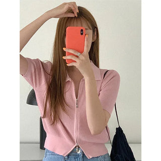 2-Way Ribbed Zip-Up Knit