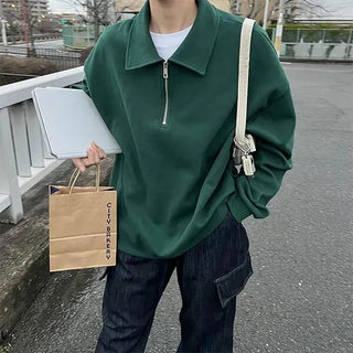 Oversized Half-Zip Color Sweatshirt