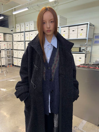 [NeverSeez] Two-Tone Jacquard Knit Cardigan