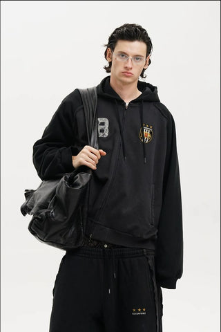 [MASONPRINCE] Washed Badge Embroidery Hoodie Set
