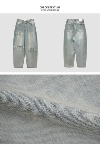 Lace Damage Vintage Faded Light Blue Pants
