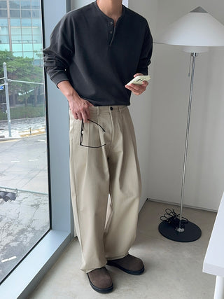 Getty Herringbone Double-Pleat Half-Band Pants