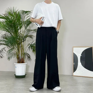 high waist pintuck wide slacks