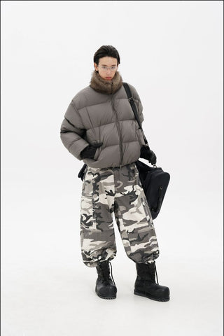 [MASONPRINCE] Quilted Oversized Down Jacket with Fur Collar