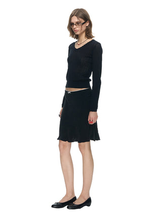 [NECY] Black Satin Fishtail Midi Skirt