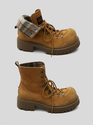 [MASONPRINCE] Scottish Plaid Collar Workwear Boots