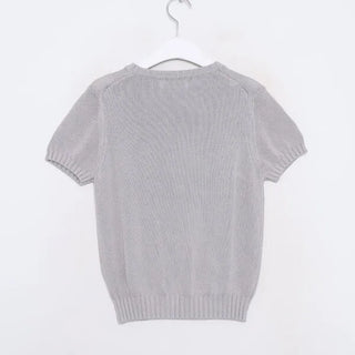 Lettering Short-Sleeve Knit Sweater