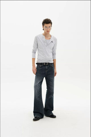 [MASONPRINCE] Washed Slub Denim Micro-Flare Jeans