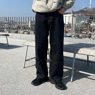 Cut-off semi-wide denim pants