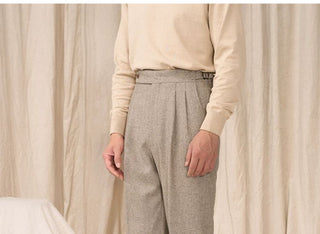 [CULTUM] Wool Blend Herringbone Double Pleat Trousers