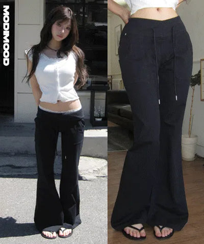 Two-way V-cut, slim waist, wide waist, semi Flared - 4 colors
