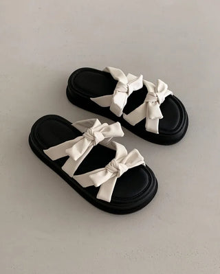 Ribbon cushion platform mesh sandals