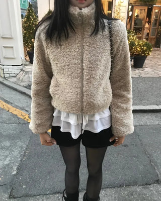 high neck fur zip-up (3color)