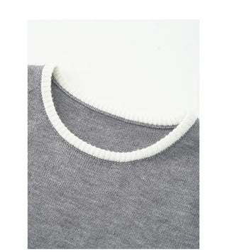Line bicolor knit two-piece set with scarf SET