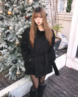 HIGH NECK BELTED HALF COAT (3color)