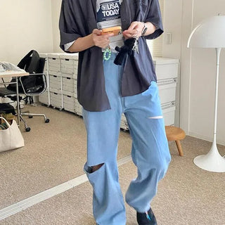 Side-cut denim pants