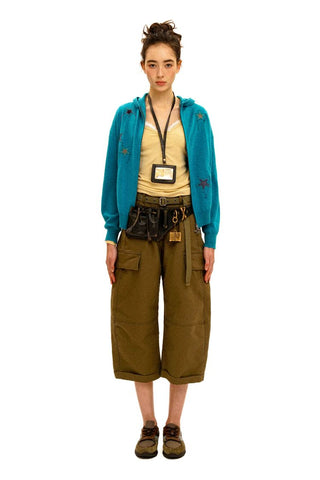 [Moromoro2] 3D Silhouette Belted Work Cropped  Pants