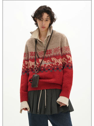 MASONPRINCE Fair Isle High-Neck Half-Zip Sweater