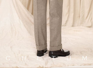 [CULTUM] Wool Blend Herringbone Double Pleat Trousers
