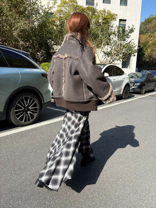 [NeverSeez] Plaid Patchwork Maxi Skirt