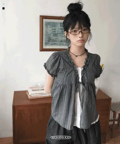 Miu Layered Short Sleeve Mori Blouse - 2 Colors
