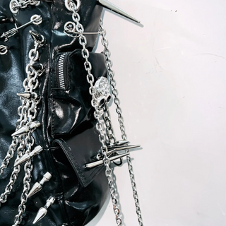 Metal chain o ring rivet applique PU leather handbag  | Festival Outfits Women