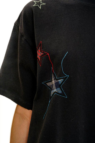 [Moromoro2] Star Patchwork Pleated Check  T-Shirt