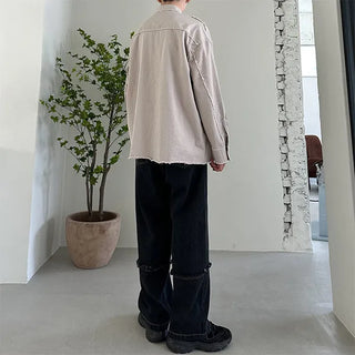 Cut-off semi-wide denim pants