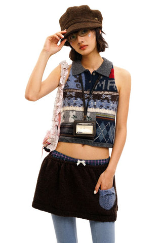 [Moromoro] Multi Pattern Patchwork Knit Set