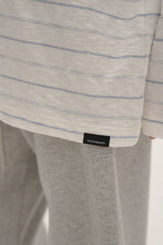 [Moromoro2] Striped Polo Long Sleeve Tee with Star  Buttons