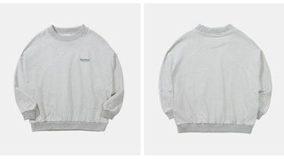 [Monterest] Fleece-Lined Logo Print Crewneck Sweatshirt