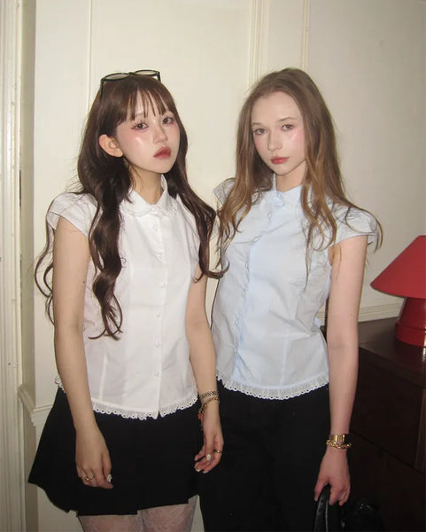 [1st Re-release] (ORIGINAL) Lace Ribbon Slim Blouse